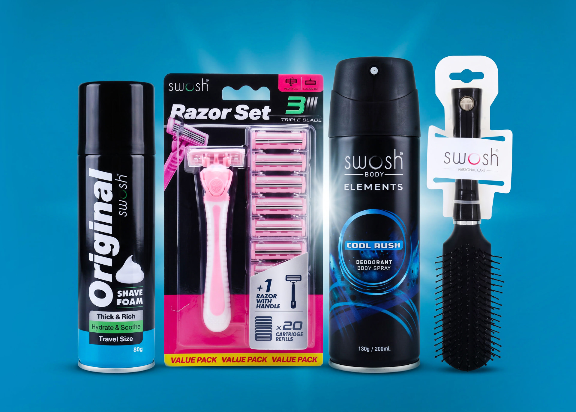 Swosh personal care and hygiene packaging range designed by Webfx2 Digital